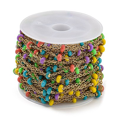 304 Stainless Steel Enamel Link Chains AJEW-Z028-09G-01-1