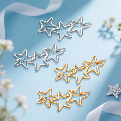 8Pcs 2 Colors Iron and Zinc Alloy Star Hair Barrettes PHAR-HY0001-06-1