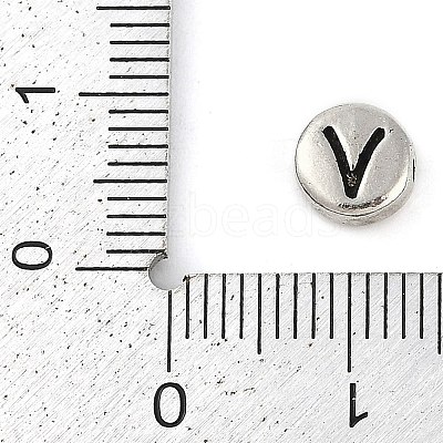 925 Sterling Silver Flat Round with Letter Beads STER-G044-01AS-V-1