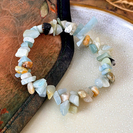 Natural Flower Amazonite Chip Beads Stretch Bracelets for Women AP1591-2-1