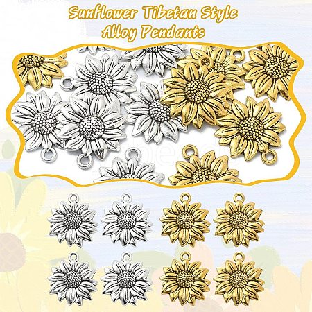 10PCS 2Colors Sunflower Tibetan Style Alloy Pendants TIBEP-YW0001-60-1