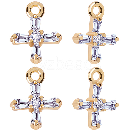 10Pcs Brass Clear Cubic Zirconia Tiny Cross Charms KK-BBC0015-92-1