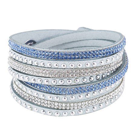 6-row Suede Cord & Rhinestone & Alloy Rivet Wrap Bracelets WGDA315-13-1