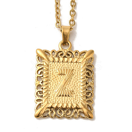 201 Stainless Steel Cable Chain Rectangle with Letter Pendant Necklaces NJEW-M070-01G-Z-1