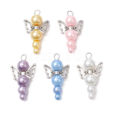 Pearlized Glass Pearl Bead Pendants PALLOY-JF03204-05-1