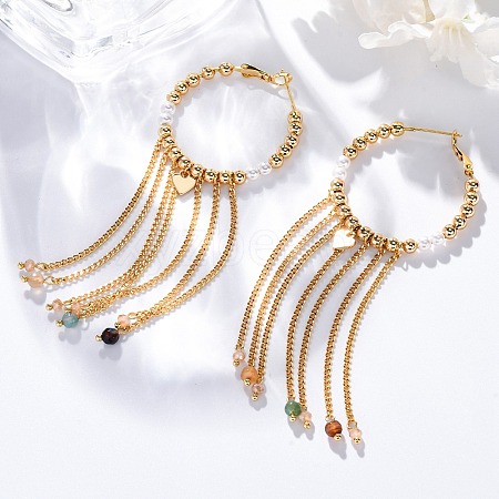 Brass Tassel Hoop Earrings EJEW-R014-12G-1