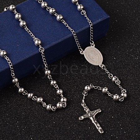Non-Tarnish Crucifix Cross Stainless Steel Rosary Bead Necklaces LS-NJEW-O096-27-1