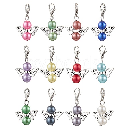 12Pcs Angel Acrylic Pearl with Alloy Pendant Decorations HJEW-JM02754-1