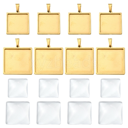 8Pcs 2 Styles 304 Stainless Steel Pendant Cabochon Settings STAS-YW0003-50-1