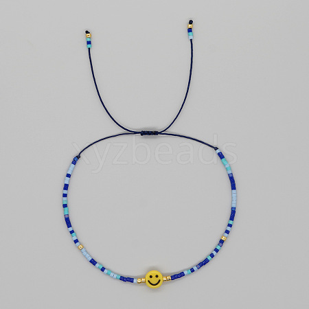 Smiling Face Glass Seed Bead Braided Bracelets for Women EQ4950-2-1