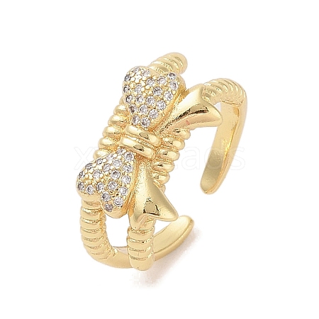 Bowknot Brass Micro Pave Clear Cubic Zirconia Open Cuff Rings RJEW-S417-06G-1