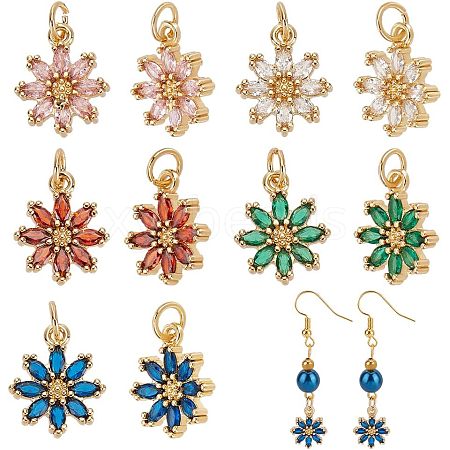 HOBBIESAY 10Pcs 5 Colors Rack Plating Brass Micro Pave Cubic Zirconia Charms ZIRC-HY0001-03-1