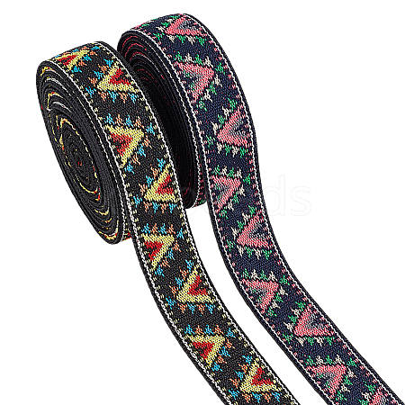 6 Yards 2 Colors Ethnic Style Embroidery Flat Polyester Elastic Triangle Jacquard Cord/Band OCOR-BC0007-68-1