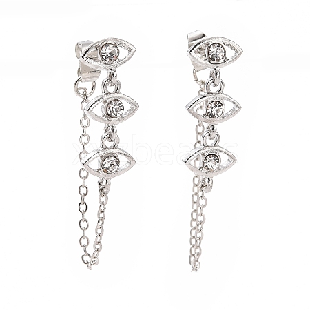 Crystal Rhinestone Horse Eye Hanging Chain Dangle Stud Earrings LS-EJEW-A078-01P-1
