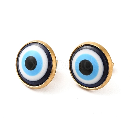 Ion Plating(IP) Resin Evil Eye Stud Earrings EJEW-E282-01G-1