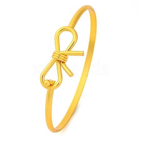 Bowknot Brass Plain Bangles for Women BJEW-F477-06G-1