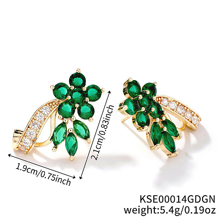 Elegant Brass Rhinestone Leaf Stud Earrings FM5419-4-1