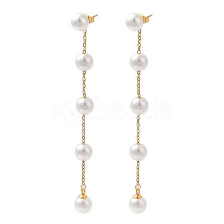 304 Stainless Steel with Plastic Pearl Stud Dangle Earrings EJEW-Q386-02B-G-1