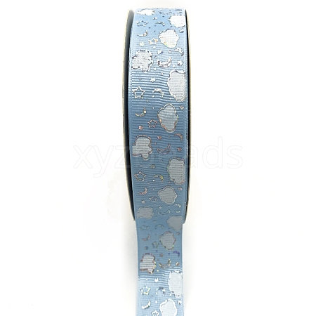 Silver Hot Stamping Cloud Moon Star Pattern Polyester Grosgrain Ribbons PW-WG81770-05-1