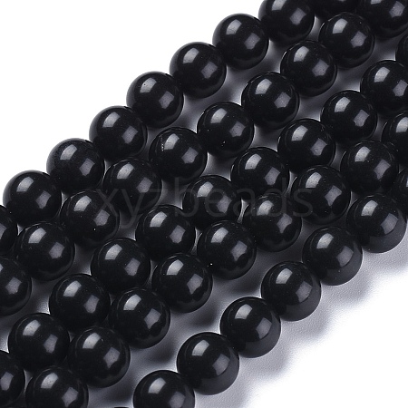 Synthetic Black Stone(Glass) Beads Strands X-G-I288-A02-8mm-1-1