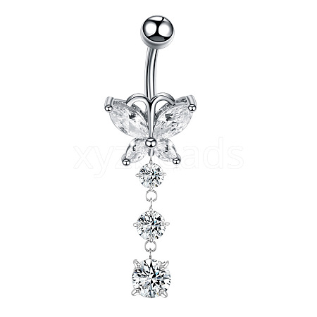 Clear Cubic Zirconia Dangle Belly Button Rings WG9960A-05-1