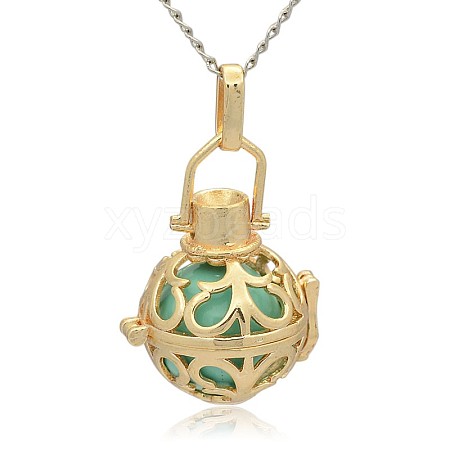 Golden Tone Brass Hollow Round Cage Pendants KK-J235-01G-1