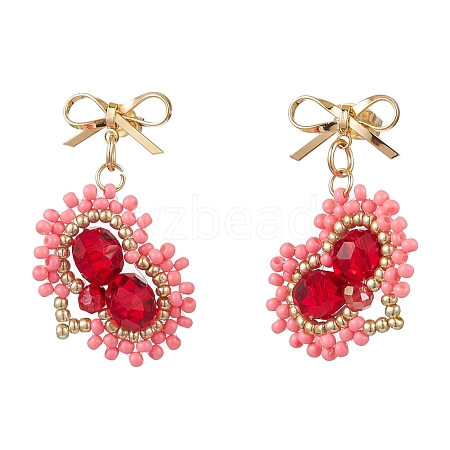 Handmade Glass Seed Beads Heart Stud Earrings EJEW-MZ00291-01-1