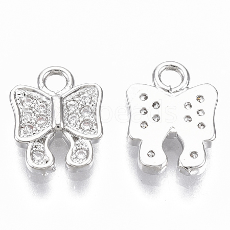 Brass Micro Pave Clear Cubic Zirconia Charms KK-R126-003P-NF-1