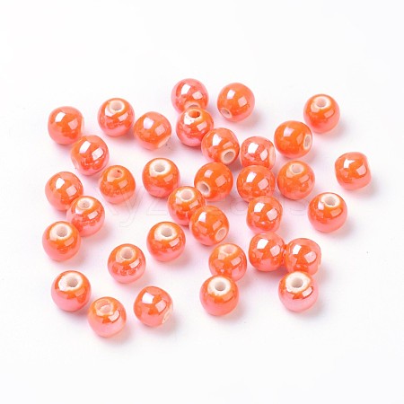 Pearlized Handmade Porcelain Round Beads X-PORC-S489-6mm-07-1