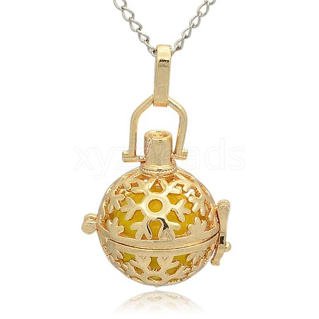 Golden Tone Brass Hollow Round Cage Pendants KK-J232-05G-1