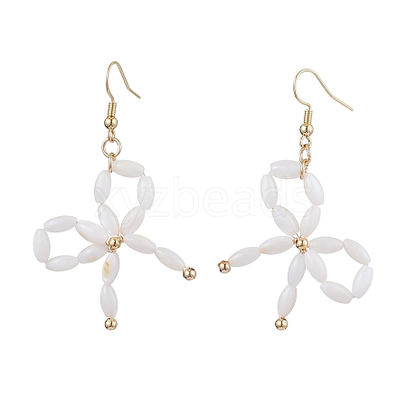 Dyed Natural Shell Beaded Bowknot Dangle Earrings EJEW-TA00501-1