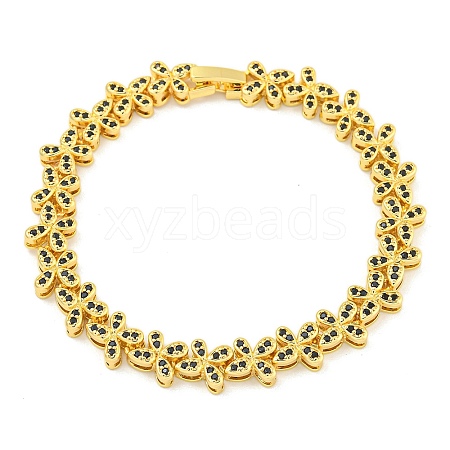 Rack Plating Brass Pave Cubic Zirconia Butterfly Link Bracelets for Women BJEW-B110-05G-05-1