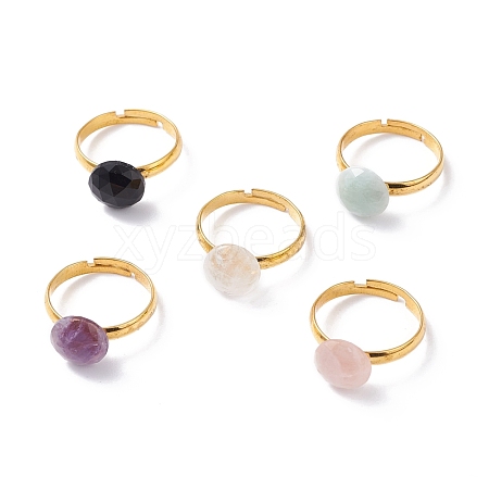 Natural Mixed Gemstone Adjustable Rings RJEW-JR00402-1