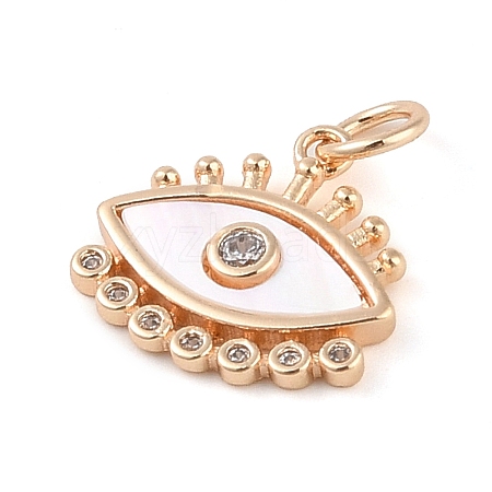 Brass Pave Clear Cubic Zirconia & Shell Eye Charms with Jump Rings KK-Q816-04G-1