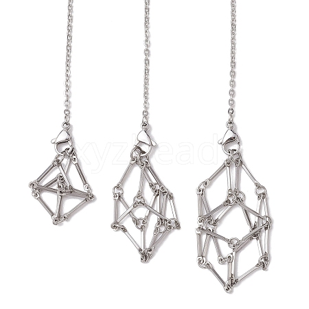 3Pcs 3 Styles 304 Stainless Steel Chain Macrame Pouch Empty Stone Holder Dowsing Pendulums HJEW-JM02327-1