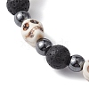 Halloween Skull Synthetic Turquoise & Round Lava Rock & Synthetic Non-Magnetic Hematite Beaded Stretch Bracelets for Women BJEW-JB10656-02-3