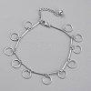 Brass Textured Ring Charm Anklets AJEW-B005-08P-1