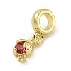 Rack Plating Brass Pave Red Cubic Zirconia Strawberry European Dangle Charms KK-Z067-49G-2