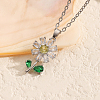 Brass Clear & Green Cubic Zirconia Daisy Pendant Necklaces for Women TY2547-1