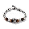 Leopard Head Natural Mixed Gemstone Beaded Bracelets with 201 Stainless Steel Lobster Claw Clasps BJEW-Q334-12-2