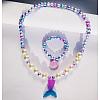 Plastic Shell & Mermaid Tail Shape Pendant Necklace and Stretch Bracelet SJEW-TAC0002-04-1