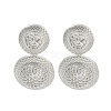 Flat Round Brass Pave Clear Cubic Zirconia Dangle Earrings EJEW-M258-30P-1