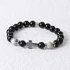 Round Natural Howlite & Black Onyx & Cross Synthetic Non-magnetic Hematite Stretch Beaded Bracelet for Men LK6258-2-1