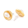 Flat Round Brass & Freshwater Pearl Stud Earrings for Women EJEW-G391-04MG-3