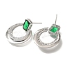 Brass Cubic Zirconia & Glass Stud Earrings EJEW-M048-01P-2