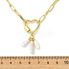 Natural Baroque Keshi Pearl Stick Pendant Brass Paperclip Chain Necklaces with Heart Clasps NJEW-JN06125-4