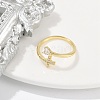 Rack Plating Cross & Heart Brass Micro Pave Cubic Zirconia Cuff Rings for Women RJEW-M028-63G-4