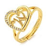 Heart with Letter Rack Plating Brass Micro Pave Cubic Zirconia Adjustable Rings for Women RJEW-I105-06G-W-1