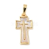 Brass Pave Natural White Shell Pendants X-KK-S522-01B-G-1