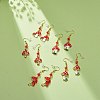 Red Alloy Enamel Mushroom with Glass Beaded Dangle Earrings EJEW-JE05049-2